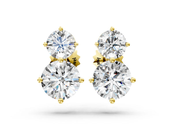Yellow gold Round Cut Diamond Two Stone Stud Earrings