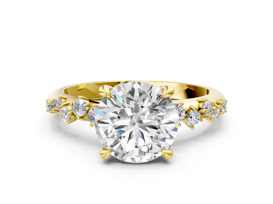Yellow gold Round Cut Diamond Vine Band with Four-Prong Setting_69