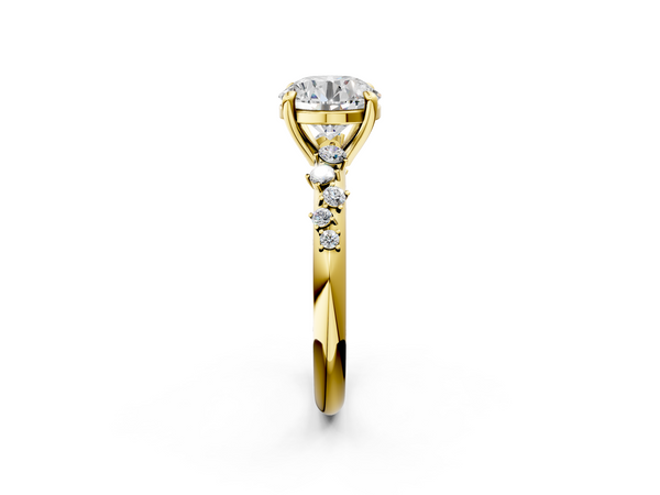 Yellow Gold Round Solitaire Engagement Ring Setting with Graduated Scattered Accents