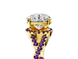 Yellow gold Round Cut Diamond with Amethyst side stone Halo Twist Band Solitaire Prong Setting Ring_17