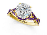 Yellow gold Round Cut Diamond with Amethyst side stone Halo Twist Band Solitaire Prong Setting Ring_25