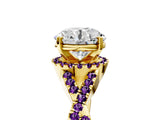 Yellow gold Round Cut Diamond with Amethyst side stone Halo Twist Band Solitaire Prong Setting Ring_29