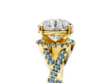 Yellow gold Round Cut Diamond with Aquamarine side stone Halo Twist Band Solitaire Prong Setting Ring_17
