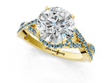 Yellow gold Round Cut Diamond with Aquamarine side stone Halo Twist Band Solitaire Prong Setting Ring_25