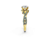 Yellow gold Round Cut Diamond with Aquamarine side stone Halo Twist Band Solitaire Prong Setting Ring_26
