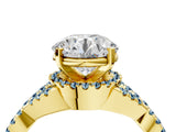 Yellow gold Round Cut Diamond with Aquamarine side stone Halo Twist Band Solitaire Prong Setting Ring_28