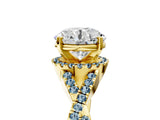 Yellow gold Round Cut Diamond with Aquamarine side stone Halo Twist Band Solitaire Prong Setting Ring_29