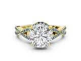 Yellow gold Round Cut Diamond with Aquamarine side stone Halo Twist Band Solitaire Prong Setting Ring_36