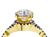 Yellow gold Round Cut Diamond with Blue Sapphire side stone Halo Twist Band Solitaire Prong Setting Ring_16