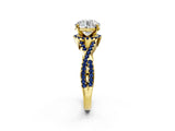 Yellow gold Round Cut Diamond with Blue Sapphire side stone Halo Twist Band Solitaire Prong Setting Ring_38