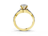 Yellow gold Round Cut Diamond with Blue Sapphire side stone Halo Twist Band Solitaire Prong Setting Ring_39