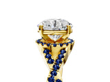 Yellow gold Round Cut Diamond with Blue Sapphire side stone Halo Twist Band Solitaire Prong Setting Ring_41
