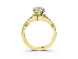 Yellow gold Round Cut Diamond with Blue Topaz side stone Halo Twist Band Solitaire Prong Setting Ring_15