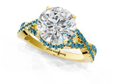 Yellow gold Round Cut Diamond with Blue Topaz side stone Halo Twist Band Solitaire Prong Setting Ring_37