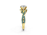 Yellow gold Round Cut Diamond with Blue Topaz side stone Halo Twist Band Solitaire Prong Setting Ring_38