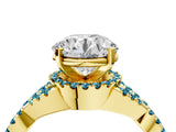 Yellow gold Round Cut Diamond with Blue Topaz side stone Halo Twist Band Solitaire Prong Setting Ring_40
