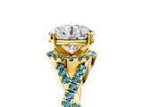 Yellow gold Round Cut Diamond with Blue Topaz side stone Halo Twist Band Solitaire Prong Setting Ring_41