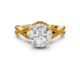Yellow gold Round Cut Diamond with Citrine side stone Halo Twist Band Solitaire Prong Setting Ring_12