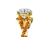 Yellow gold Round Cut Diamond with Citrine side stone Halo Twist Band Solitaire Prong Setting Ring_17
