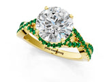 Yellow gold Round Cut Diamond with Emerald side stone Halo Twist Band Solitaire Prong Setting Ring_25