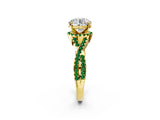 Yellow gold Round Cut Diamond with Emerald side stone Halo Twist Band Solitaire Prong Setting Ring_26