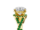 Yellow gold Round Cut Diamond with Emerald side stone Halo Twist Band Solitaire Prong Setting Ring_29