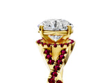 Yellow gold Round Cut Diamond with Garnet side stone Halo Twist Band Solitaire Prong Setting Ring_17