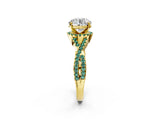 Yellow gold Round Cut Diamond with Green Sapphire side stone Halo Twist Band Solitaire Prong Setting Ring_14