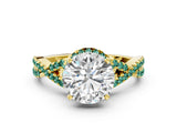 Yellow gold Round Cut Diamond with Green Sapphire side stone Halo Twist Band Solitaire Prong Setting Ring_24
