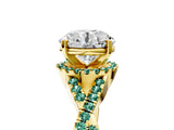 Yellow gold Round Cut Diamond with Green Sapphire side stone Halo Twist Band Solitaire Prong Setting Ring_29