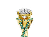 Yellow gold Round Cut Diamond with Green Sapphire side stone Halo Twist Band Solitaire Prong Setting Ring_41