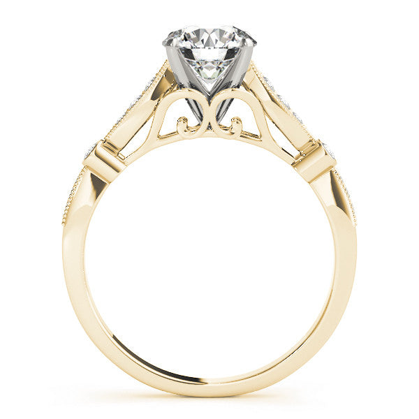Yellow gold Round Cut Diamond with Milgrain Marquise and Bezel Accents on a Solitaire Band with Prong Setting 2