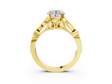 Yellow gold Round Cut Diamond with Milgrain Marquise and Bezel Accents on a Solitaire Band with Prong Setting_178