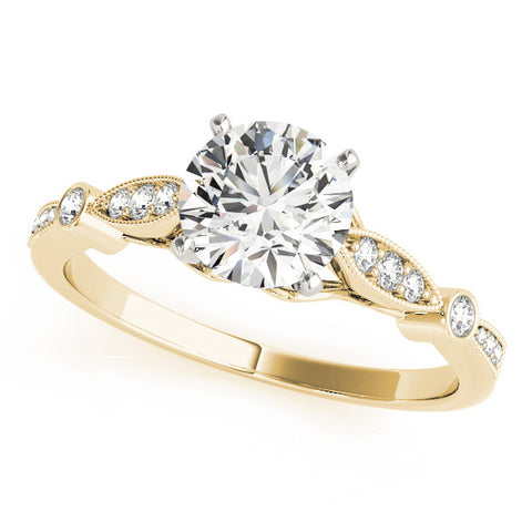 Yellow gold Round Cut Diamond with Milgrain Marquise and Bezel Accents on a Solitaire Band with Prong Setting