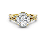 Yellow gold Round Cut Diamond with Moissanite side stone Halo Twist Band Solitaire Prong Setting Ring_12