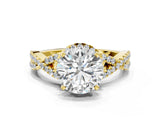 Yellow gold Round Cut Diamond with Moissanite side stone Halo Twist Band Solitaire Prong Setting Ring_36