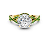 Yellow gold Round Cut Diamond with Peridot side stone Halo Twist Band Solitaire Prong Setting Ring_12