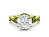 Yellow gold Round Cut Diamond with Peridot side stone Halo Twist Band Solitaire Prong Setting Ring_24