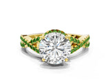 Yellow gold Round Cut Diamond with Peridot side stone Halo Twist Band Solitaire Prong Setting Ring_36