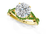Yellow gold Round Cut Diamond with Peridot side stone Halo Twist Band Solitaire Prong Setting Ring_37