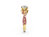 Yellow gold Round Cut Diamond with Pink Sapphire side stone Halo Twist Band Solitaire Prong Setting Ring_14