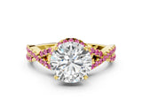 Yellow gold Round Cut Diamond with Pink Sapphire side stone Halo Twist Band Solitaire Prong Setting Ring_24