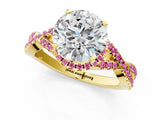 Yellow gold Round Cut Diamond with Pink Sapphire side stone Halo Twist Band Solitaire Prong Setting Ring_25