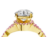 Yellow gold Round Cut Diamond with Pink Sapphire side stone Halo Twist Band Solitaire Prong Setting Ring_28