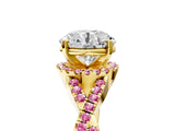 Yellow gold Round Cut Diamond with Pink Sapphire side stone Halo Twist Band Solitaire Prong Setting Ring_29