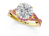 Yellow gold Round Cut Diamond with Pink Sapphire side stone Halo Twist Band Solitaire Prong Setting Ring_37