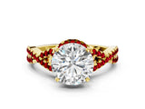 Yellow gold Round Cut Diamond with Ruby side stone Halo Twist Band Solitaire Prong Setting Ring_12