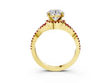 Yellow gold Round Cut Diamond with Ruby side stone Halo Twist Band Solitaire Prong Setting Ring_15