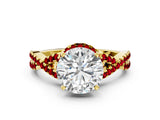 Yellow gold Round Cut Diamond with Ruby side stone Halo Twist Band Solitaire Prong Setting Ring_24