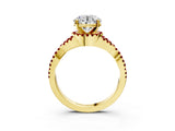 Yellow gold Round Cut Diamond with Ruby side stone Halo Twist Band Solitaire Prong Setting Ring_27